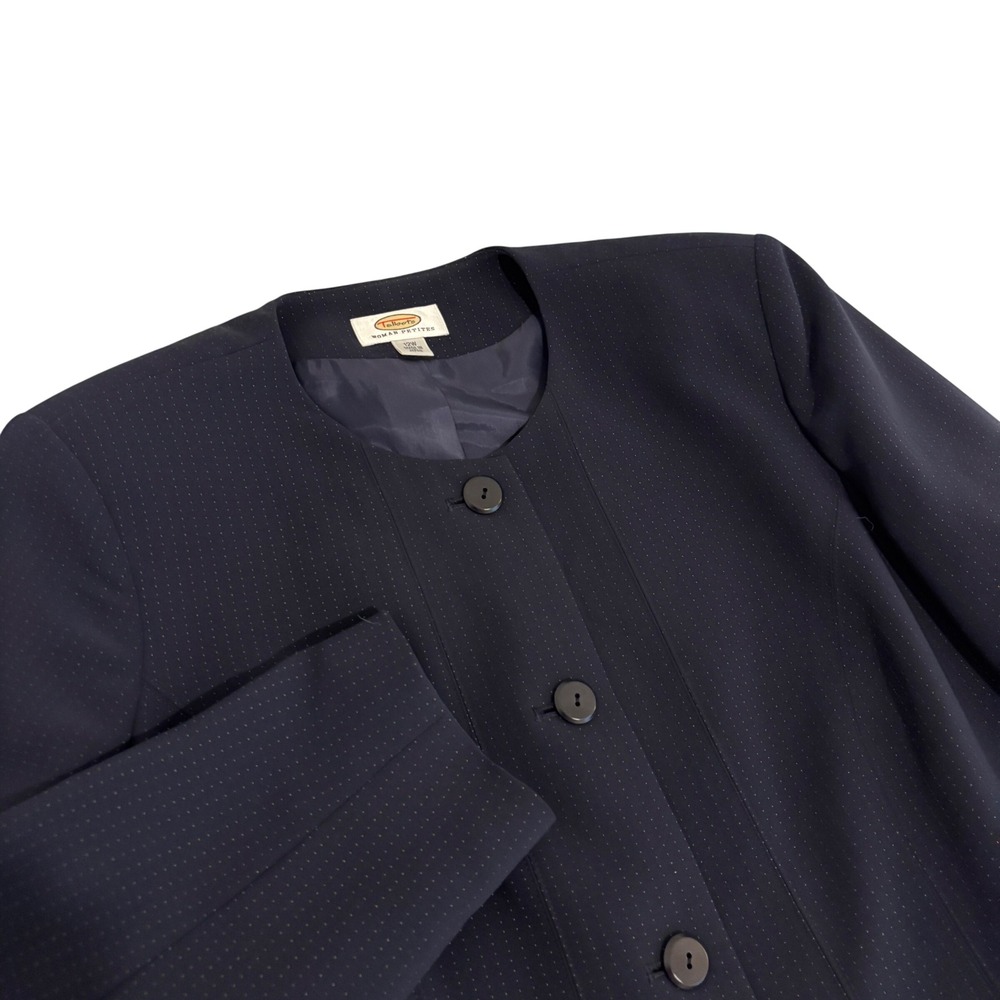 Talbots Woman Petite Plus Blazer Jacket 12W Navy Blue Collarless Made in Japan
